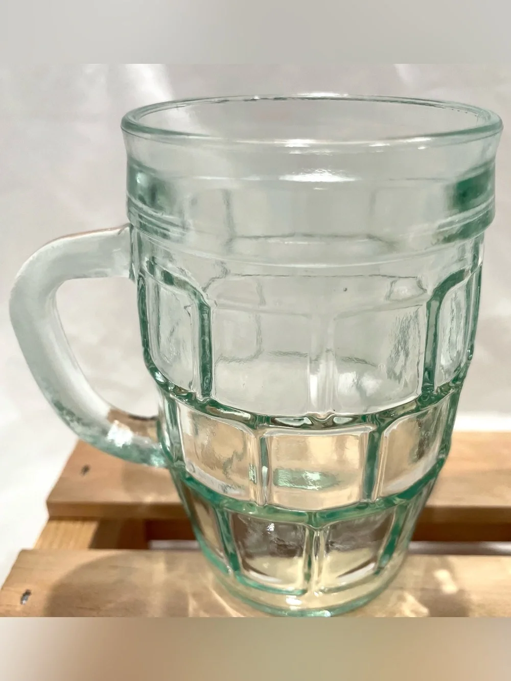 ☀️2/$20 Anchor Hocking Small Barrel Green-Tinted Vintage Glass Beer Mugs Set